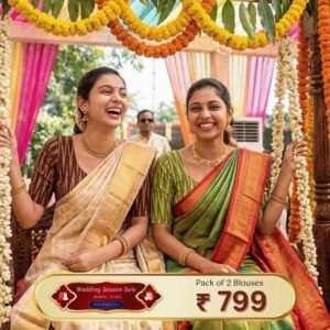 Riyashree Women’s Ikkat Cotton Ready Made Saree Blouse – Pack of 2 | Wedding Season Sale – 01 02