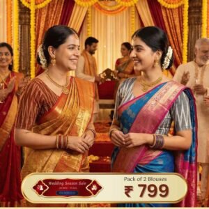 Riyashree Women’s Ikkat Cotton Ready Made Saree Blouse – Pack of 2 | Wedding Season Sale – 01 06