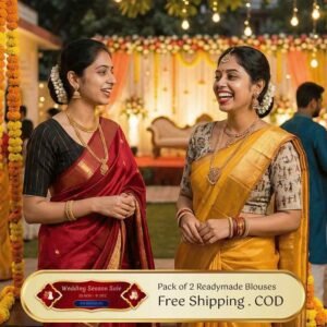 Riyashree Women’s Ikkat Cotton Ready Made Saree Blouse – Pack of 2 | Wedding Season Sale – 020 023