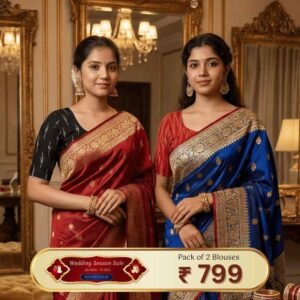 Riyashree Women’s Ikkat Cotton Ready Made Saree Blouse – Pack of 2 | Wedding Season Sale – 05 08