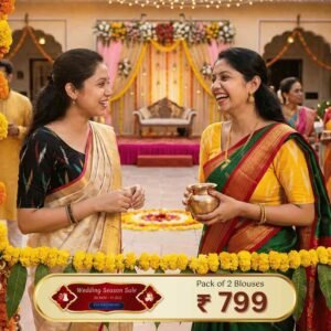 Riyashree Women’s Ikkat Cotton Ready Made Saree Blouse – Pack of 2 | Wedding Season Sale - 056 058