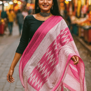Women’s Pure Cotton Ikkat Print Dupatta | Soft Handloom Style Cotton Dupatta with Tassels | Ethnic & Casual Wear